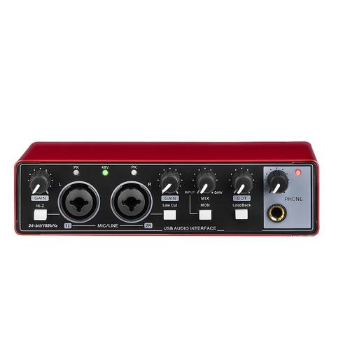 2 channel audio interface sound card with display professional recording studio mixer for electric guitar recording 24bit 196khz for recording music xlr interface with 48 power supply for pc win streaming and