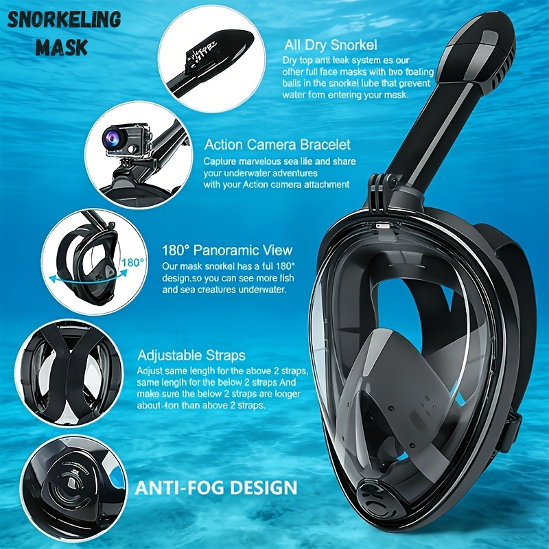 adult full face snorkeling mask soft material for comfortable wear new anti fog and leak proof system snorkeling gear with camera mount 180 degree wide field of view suitable for swimming training and sports