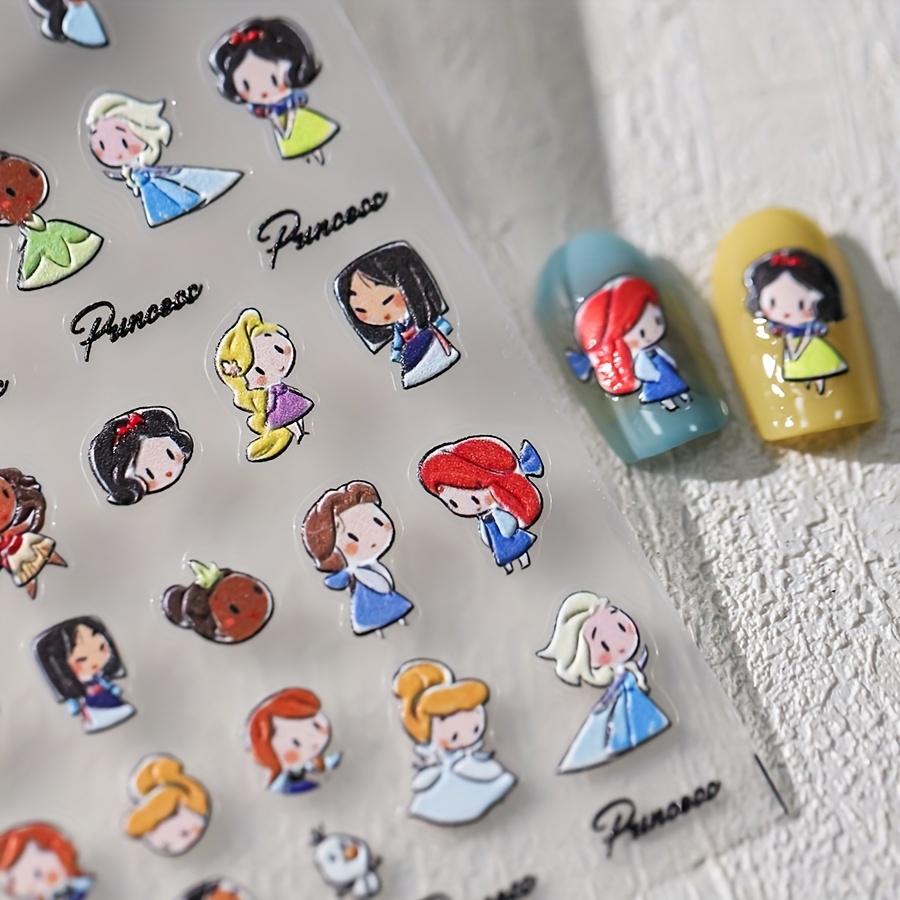 TEMU Adesivi per Unghie Serie Principesse Goffrati 3D Adesivi per Unghie Adatti agli Appassionati di Unghie Regalo di Compleanno , Adesivi