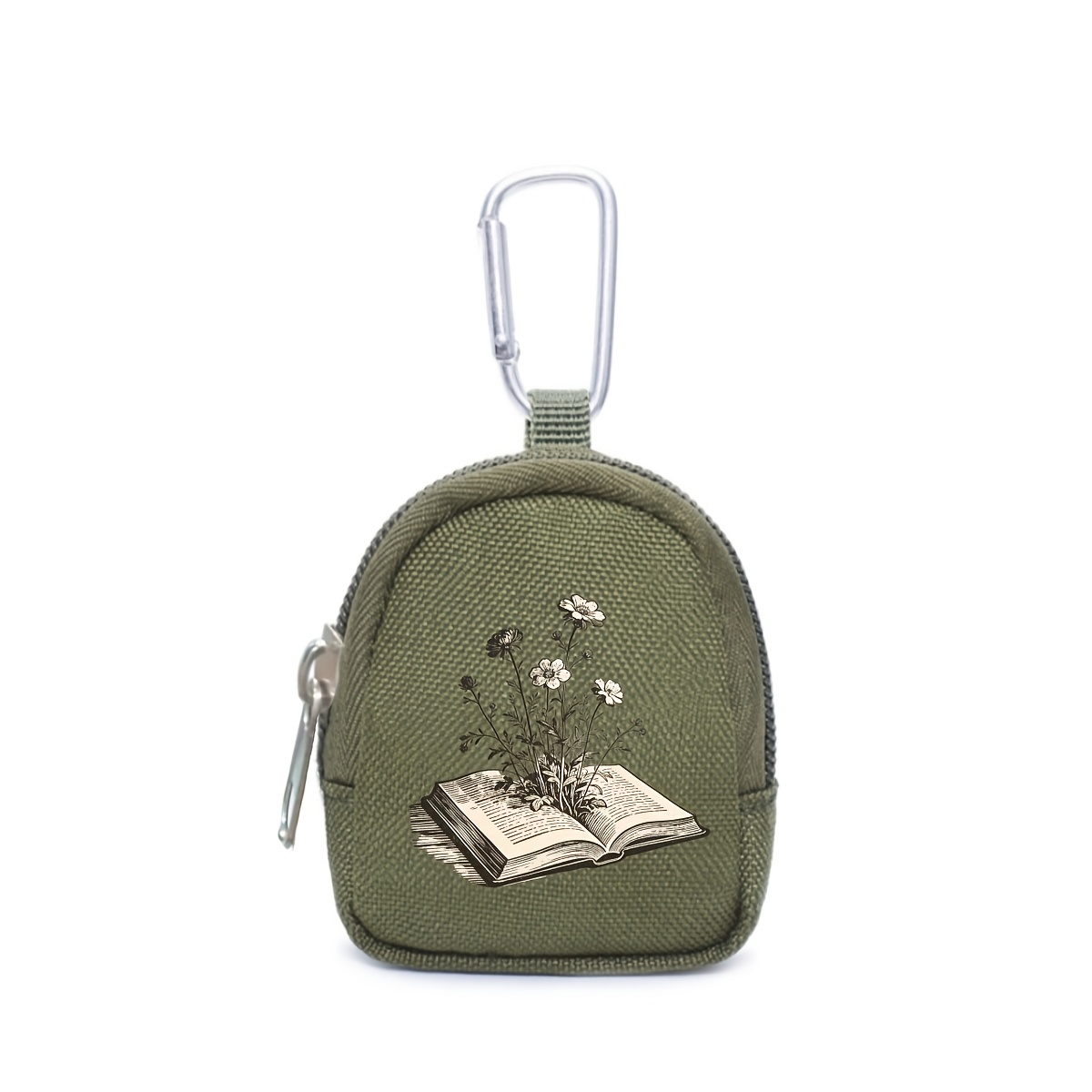 TEMU Retro Book Floral Mini Pouch Literary Style Easy Cute Coin Purse With Carabiner Zipper Key Bag Earphone Storage Bag Reading Enthusiast Literary
