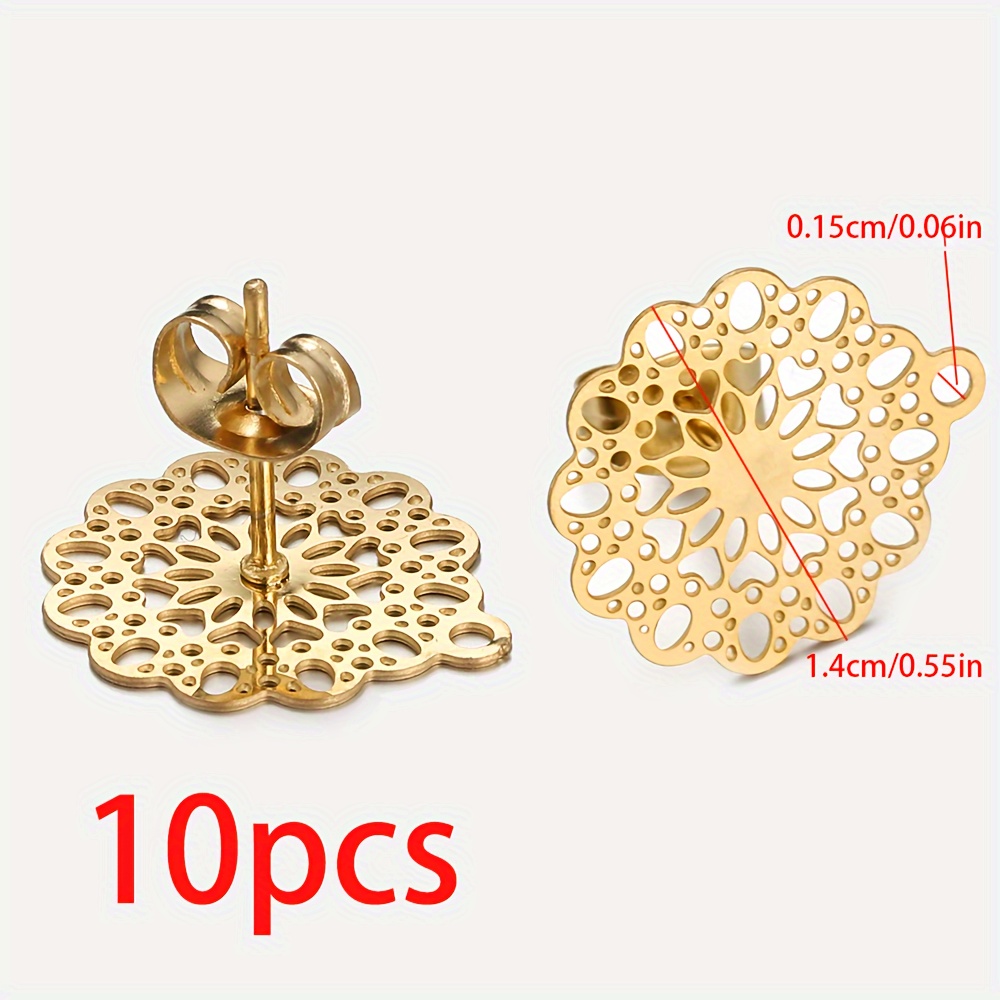 Image of 10pcs Stainless Steel Hollowed Out Flower Plate Earrings With Ear Plugs Golden/ Earrings Holder Bohemian Style Ladies Fashion Earrings Earrings Jewelry Making Additions Supplies