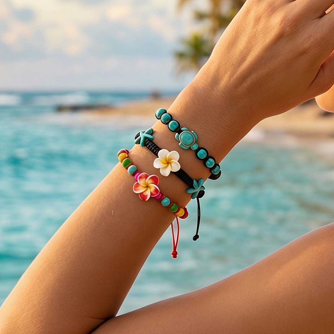 3pc Bohemian Women's Layered Nautical Turtle & Charms Bracelet Set
