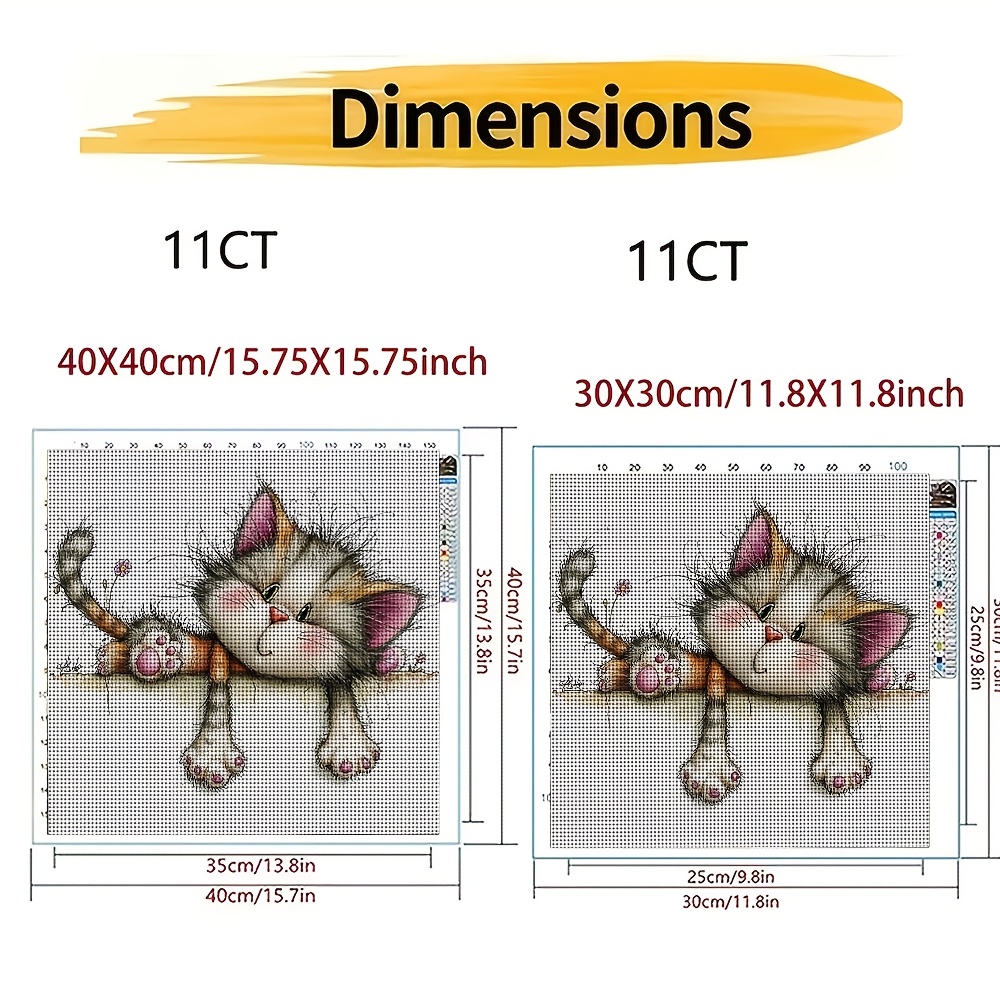 DIY Cross-Stitch Printed Kit, Cartoon Kitten Pattern for Beginners