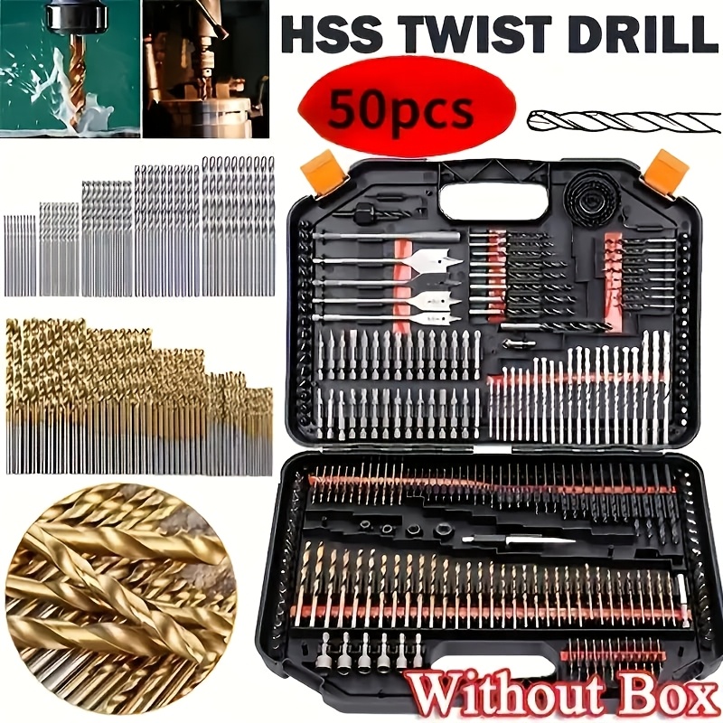 

50pcs Titanium Coated Hss Twist Drill Bits Set, Steel, Multiple Sizes 1/1.5/2/2.5/3mm, Metal Material, Power Tools For Drilling