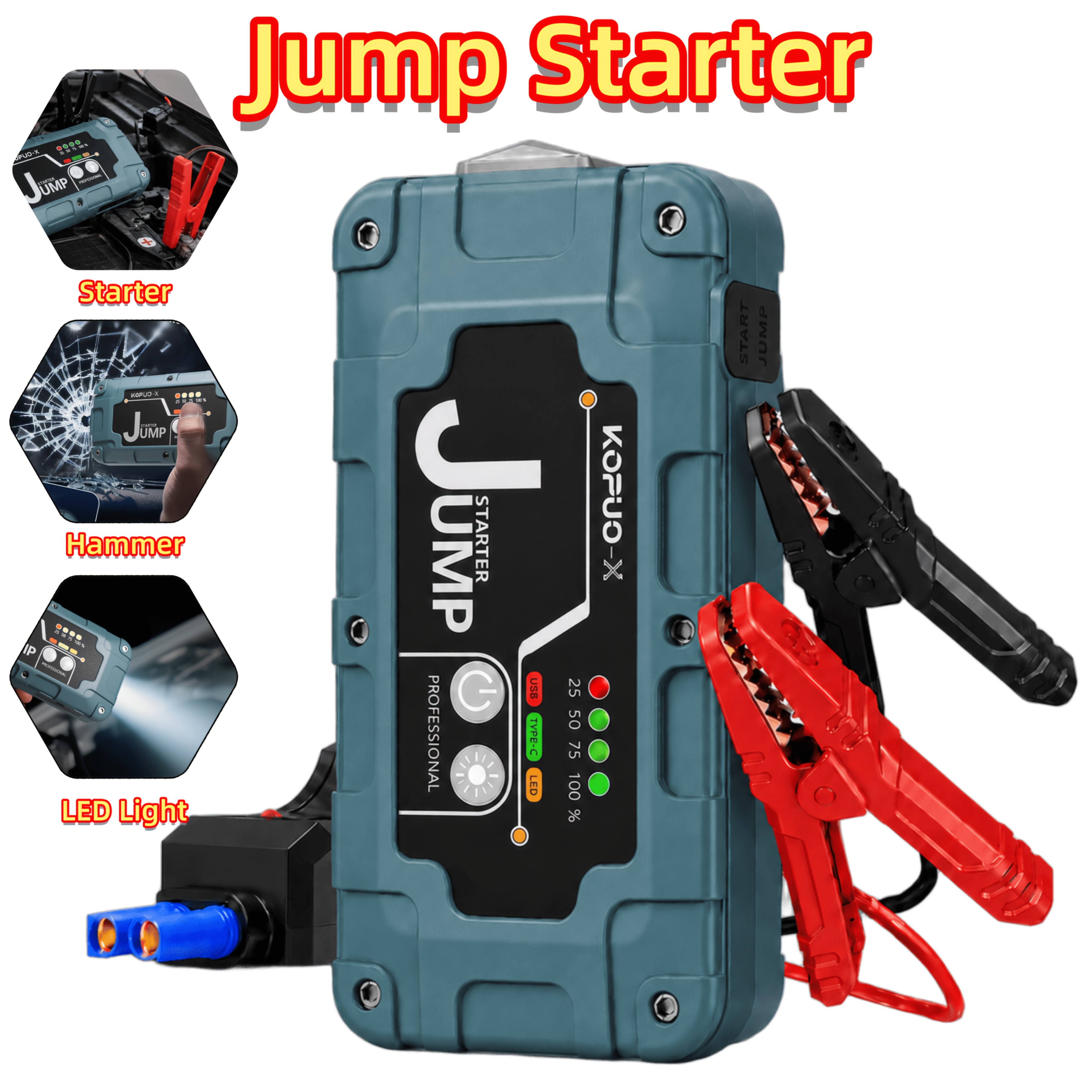 TEMU Kopuo 8000a/10000a 12v Car Jump Starter With Air Compressor, Heavy Duty Pack With 150psi Portable Tire Inflator, Battery Booster Power Bank With