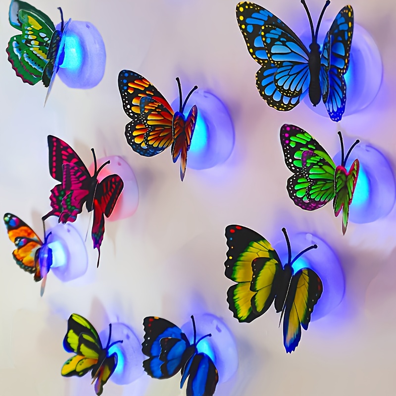 9 Piezas de Luces Nocturnas LED 3D Maripositas Multicolor - Pegatinasa Decoraivas para Dormitorio, Bodas, ¡Fiestes! Ambiente en el Cuarto, ¡Maribujías Brillantes! ¡Deco Nupcial y Hogareña Diseñadores Interiores Colores/Patronales Aleatorios