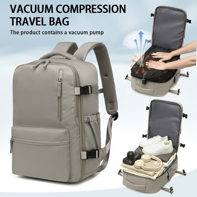 TEMU New Vacuum Compression Backpack, Includes Air Pump, Combo Set, Airplane Approved, Increases Main Bag Capacity By 50% When Vacuumed, Travel Bag