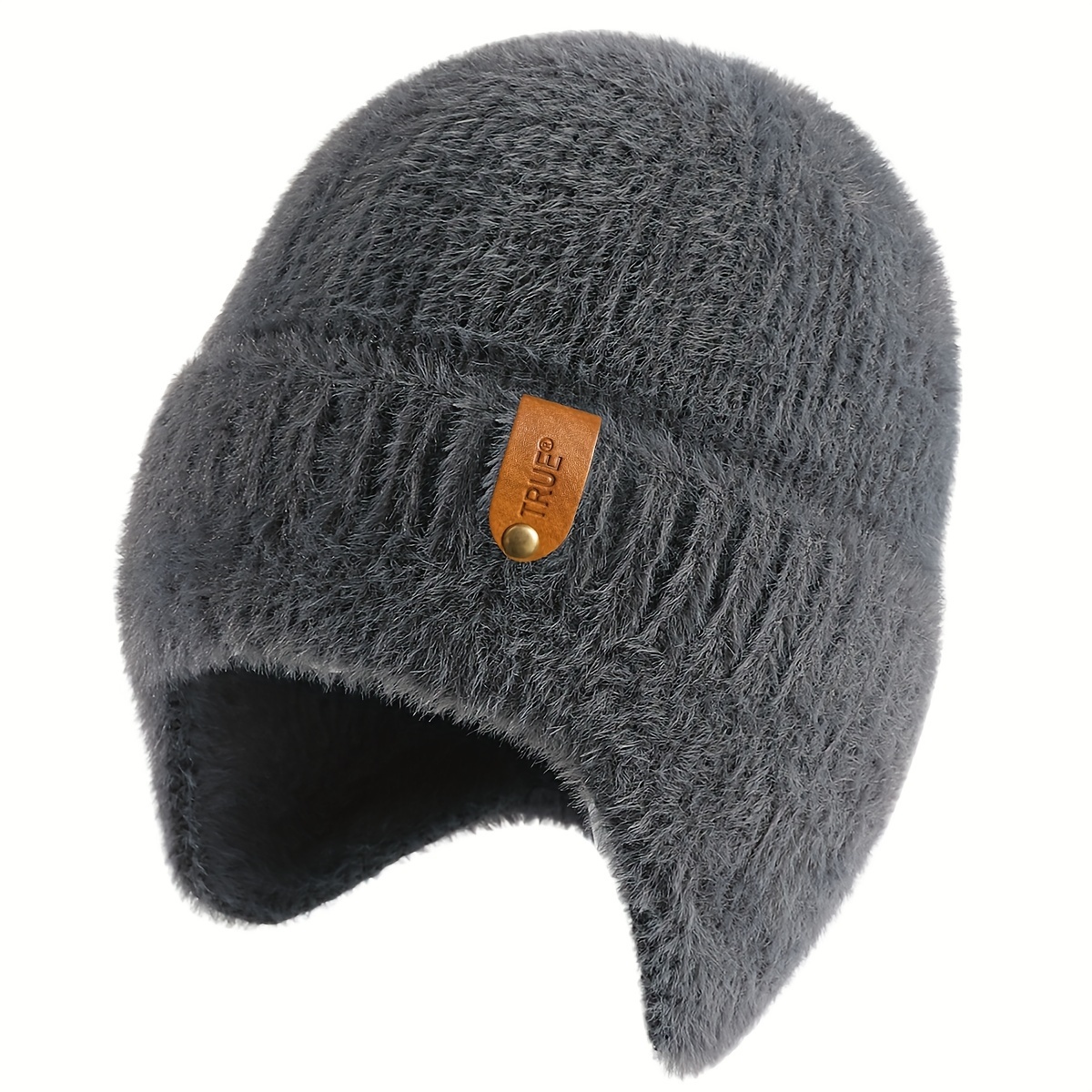 TEMU cappello invernale minimalista "TRUE簧", cappello unisex a maglia e caldo con protezione per le orecchie, soffice senza tesa, cappello da sci