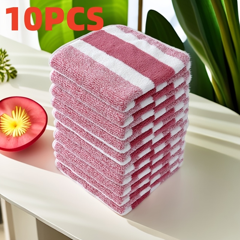 Image of 10pcs-random Colors-11.02 X 11.02 Inches Wide Striped Coral Fleece Square Scarf