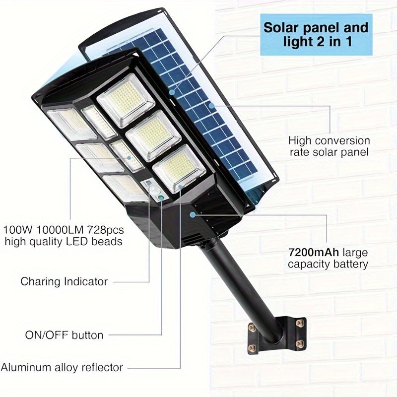 1pc Luz Solar De Calle Al Aire Libre Con Sensor De Movimiento, Luz Solar De Inundación De Atardecer A Amanecer, Impermeable, Luz De Seguridad LED, Estacionamiento, Patio, Calle, Cancha De Baloncesto 3