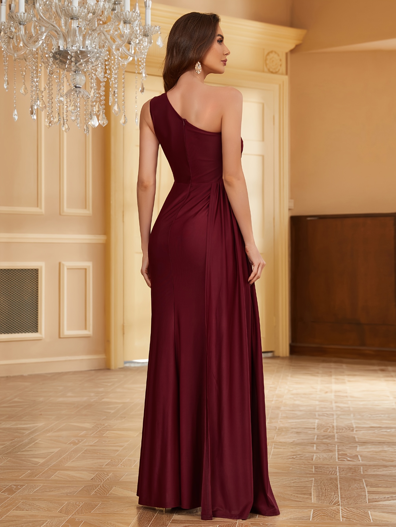 strapless open back dress Simple One-Shoulder Tea-Length Party Dress main image 1