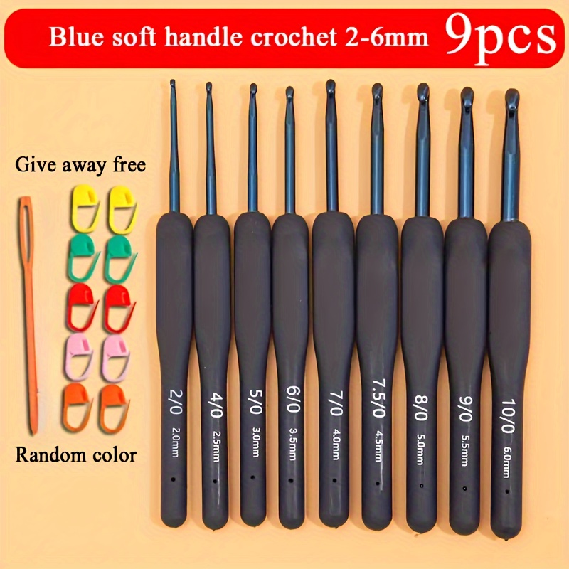 

9pcs Black Crochet Set, Made Of Silicone Material For Hand Woven Tools, For Better Convenience In Hand Grip. Also Included Are Ten Marked Buckles And A Small Needle