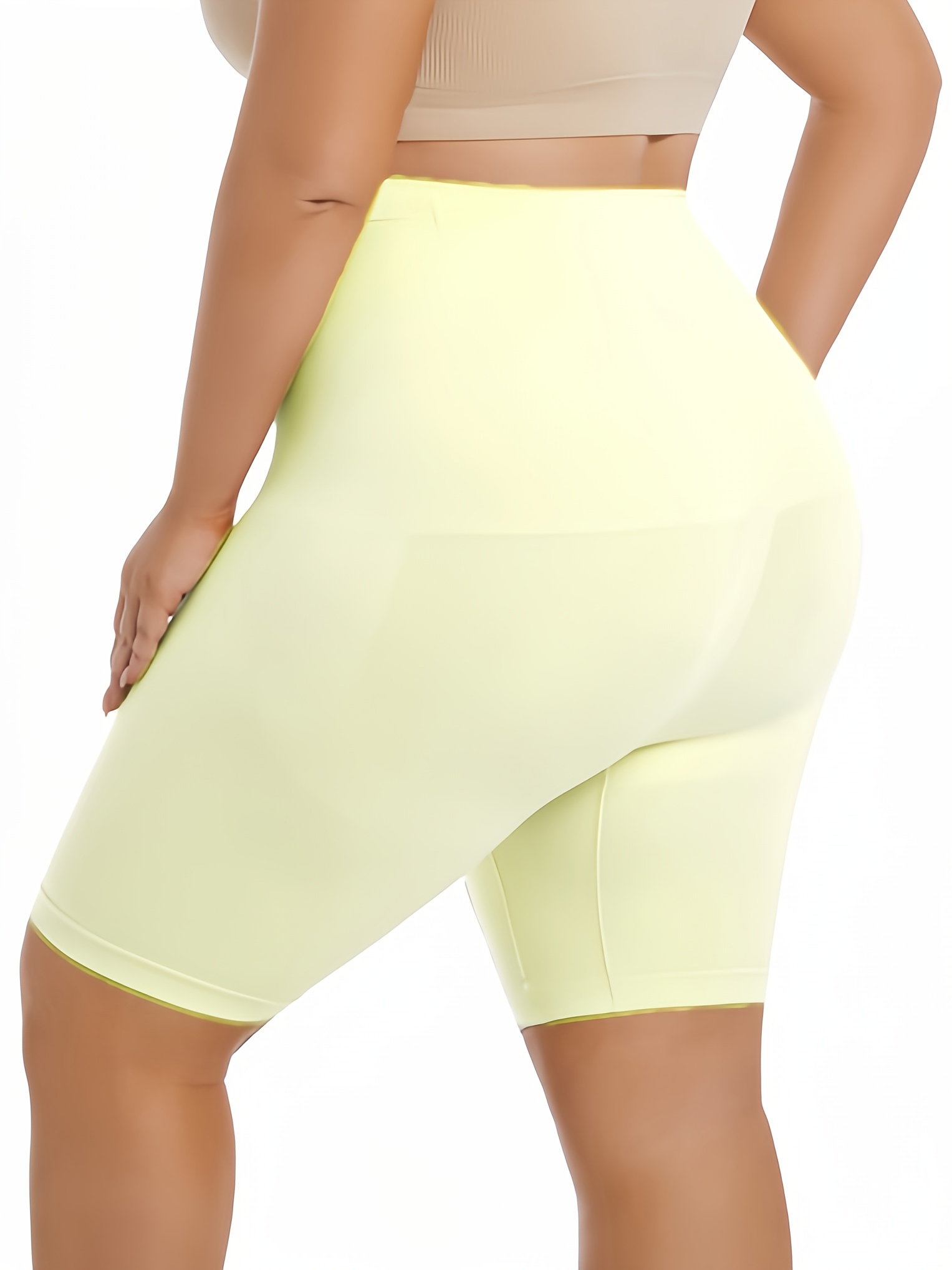 1pc Plus Size Women'S High-Waisted Shaper Shorts, Tummy Control and Butt Lifter, Thigh Slimmer, Knit Polyamide Fabric, Solid Color, High Support Body Shaper