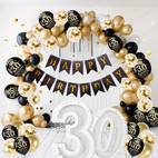 30. urodziny dekoracje mieszane koloru, 32in emulsja balony czarno złote, banner na urodziny, do dekoracji 30. urodzin