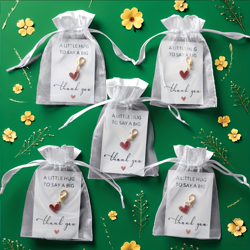 E-shop Geschenk für Sie/Ihn 5 Valentinstags-Exklusive Schlüsselanhänger-Packs mit 5 Dankeskarten, 5 Herz-Schlüsselanhänger + 5 Gaze-Geschenktüten -
