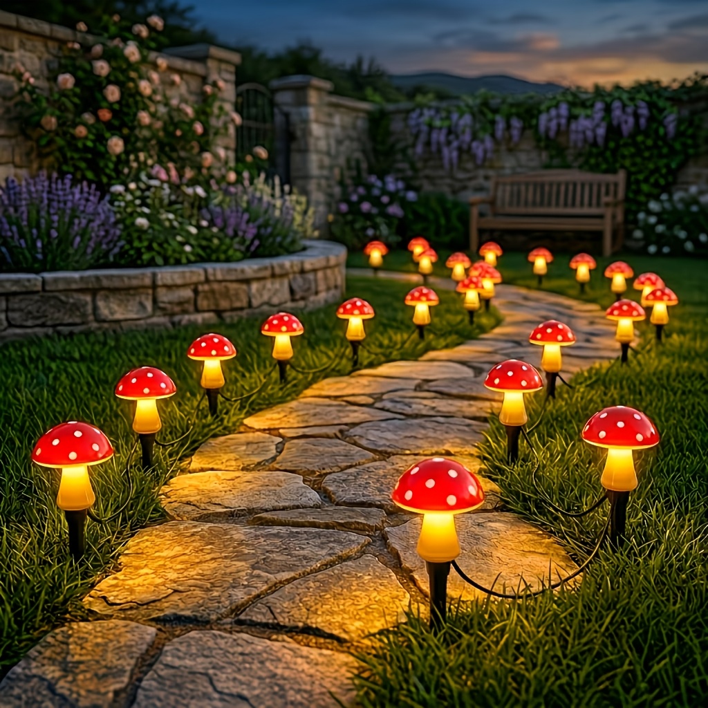 TEMU Mushroom Solar Garden Lights, Outdoor Garden Decorative Lamp, 8 Lighting Modes, Ipx4, 8/12/20led Solar Fairy Tale Lamp, Suitable For Camping,