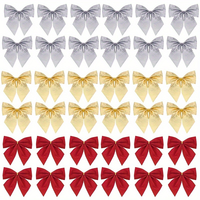 

36pcs Christmas Bows For Tree Decoration - Weddings, New Year's, Day, Thanksgiving, Valentine's & Birthday Gifts - Red/golden/silvery, Best For Christmas, Thanksgiving