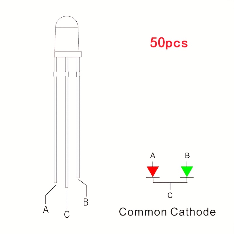 20/50pcs 5mm Red Green Led - High Brightness, 3-pin Common With Clear Lens For Diy , Circuit Projects, Multicolor Display, Projects, Small Form , Durable Plastic, Engineering Students