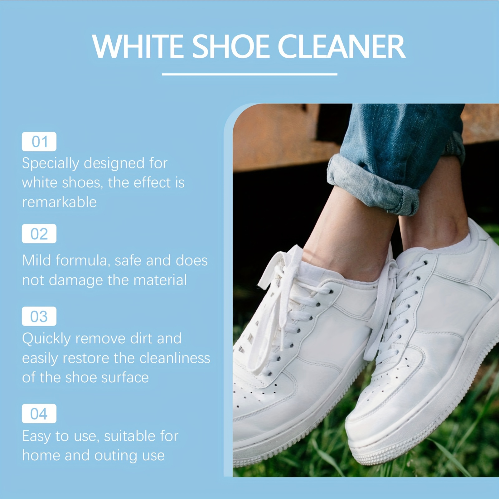 jue fish white shoe cleaner foam - stain & yellowing removal, long-  - for pu leather, canvas, athletic shoes - residue-free,  , liquid formula, <1l capacity details 2