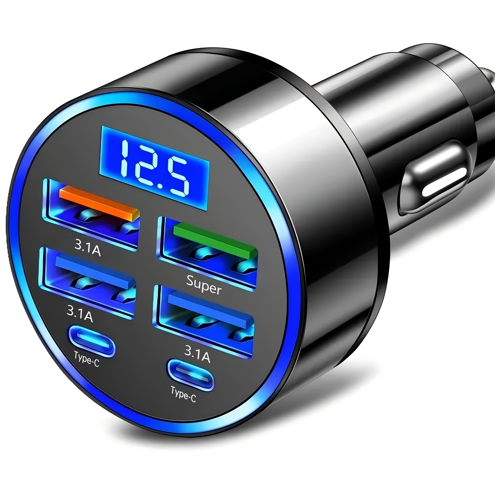 [Ultra-Fast Charger] 6 Ultra-Fast Mobile Phone Charger, 1 with Intelligent Voltage Detection Digital Display, Suitable for USB and Type-C, Car Charger Adapter, Car Charger