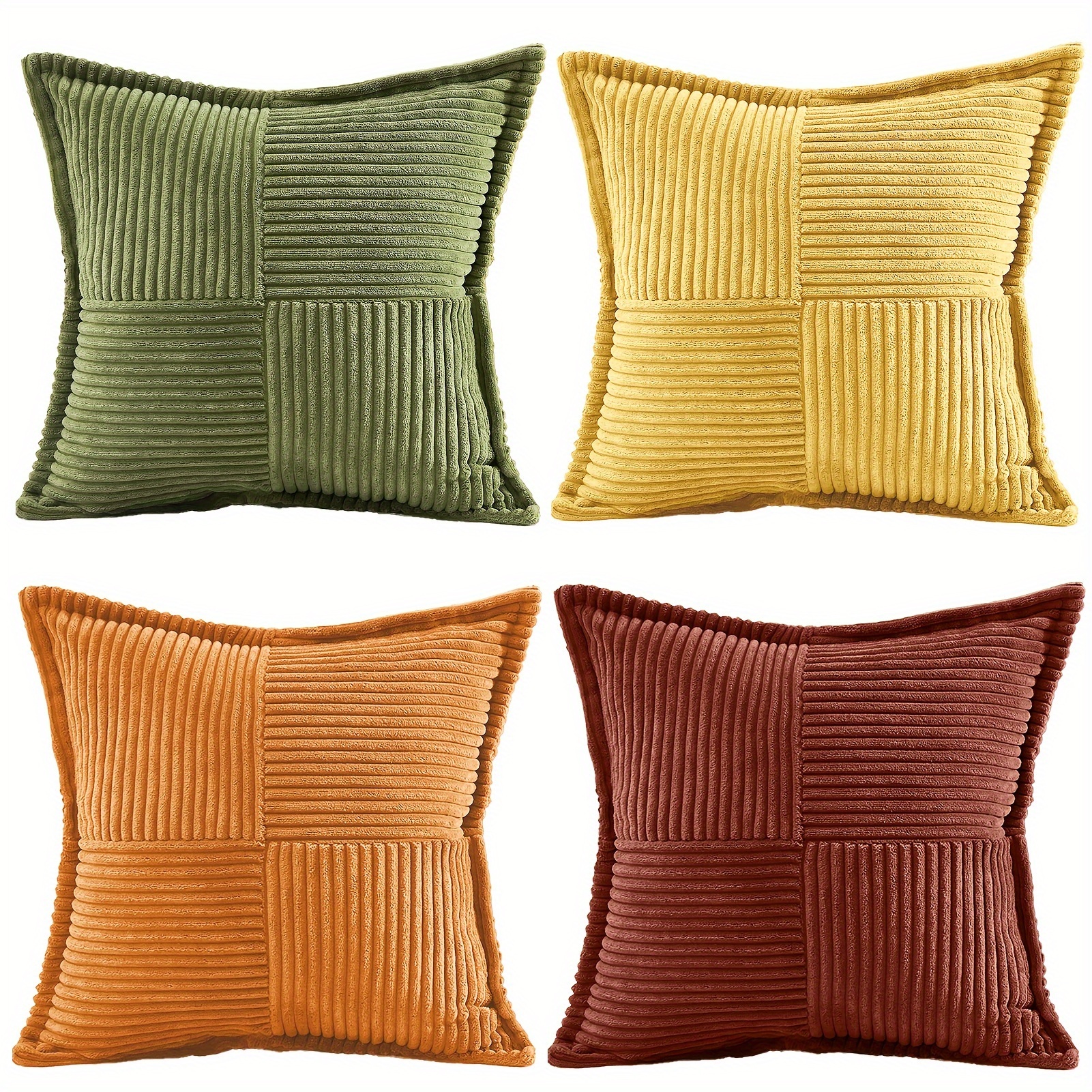 

Set Of 4 Topfinel Corduroy Square Throw Cushion Covers, Microfiber, Zipper Closure, Machine Washable, For Sofa, Couch, And Home Decor