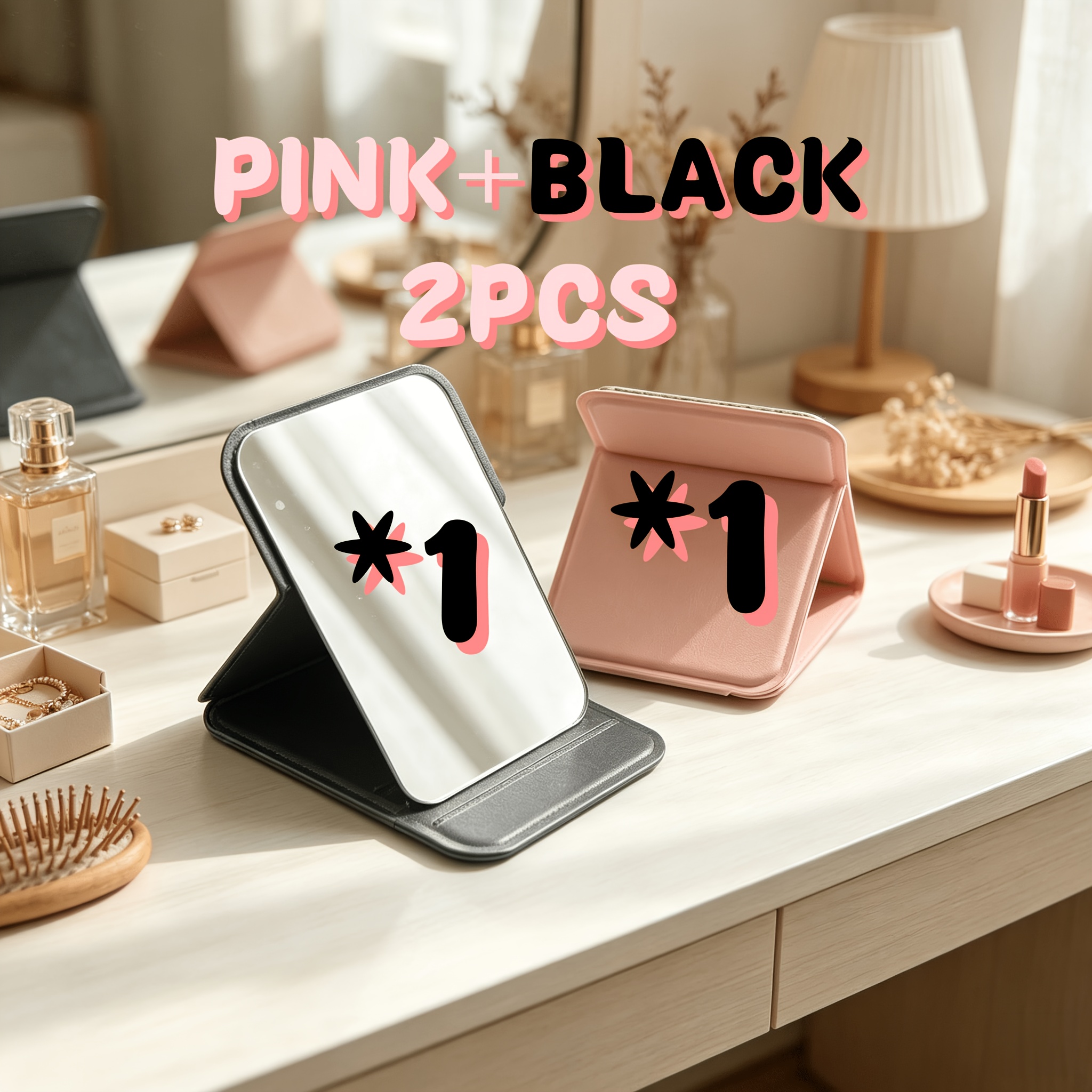 TEMU Mini de maquillage HD pliable avec support réglable en PU - cosmétique compact et portable, lavable à , pour , , les voyages et des femmes