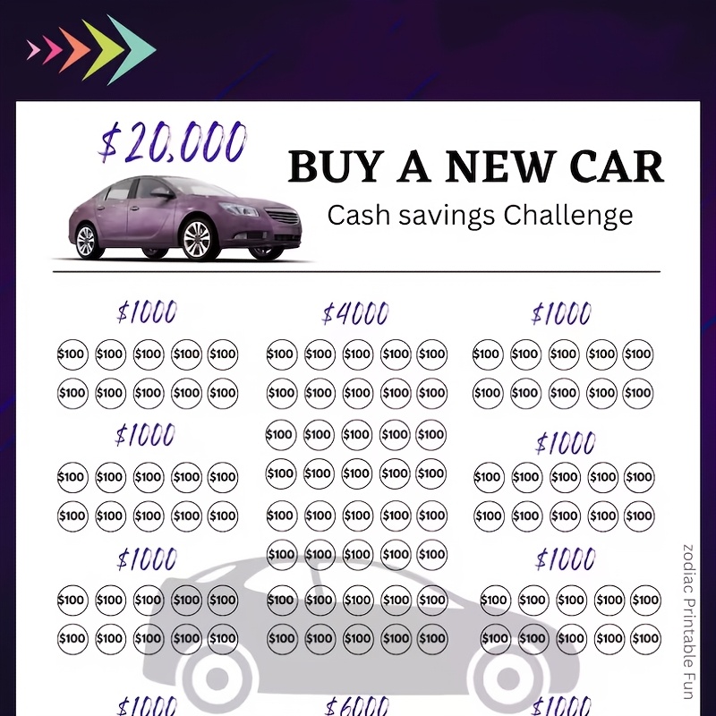 

1pc Car Purchase Cash Savings Challenge Chart, Vehicle Acquisition For First-time Drivers, Beginners, Women, Men - No Battery, Electricity-free Motivational Planner