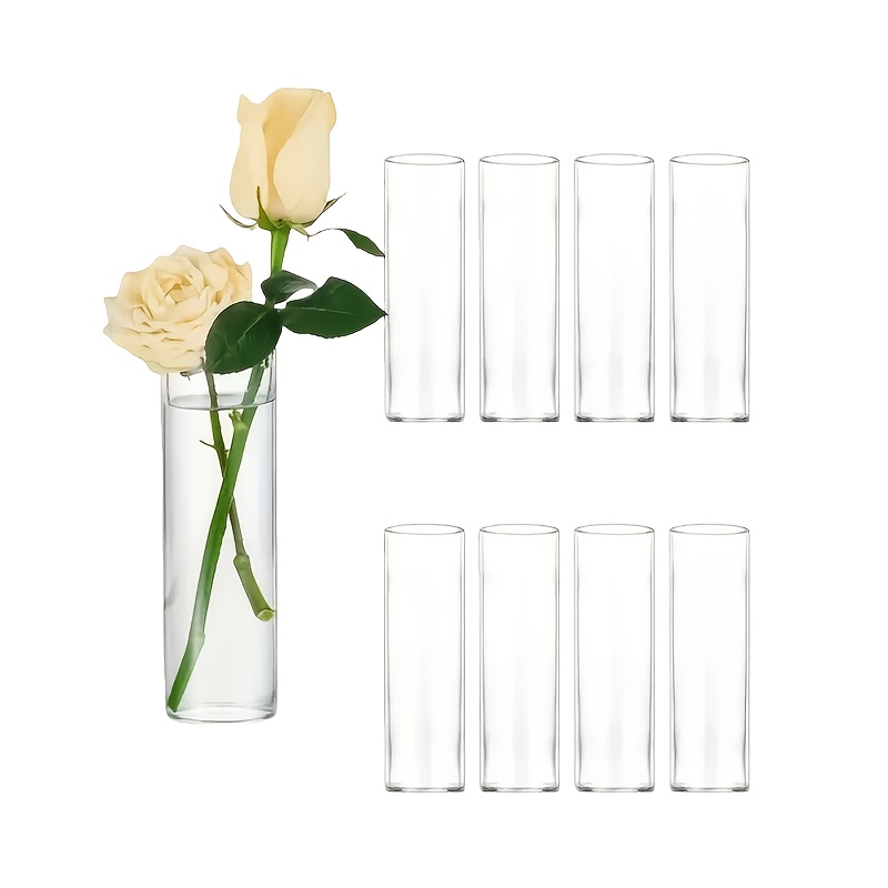 Image of 9pcs Set Of Transparent Glass Cylindrical Vases, Tall Hurricane Candle Holder Stands, Suitable For Pillar Or Floating Candles, Wedding Anniversary Birthday Party Table Centerpieces. Vases Only, Vases