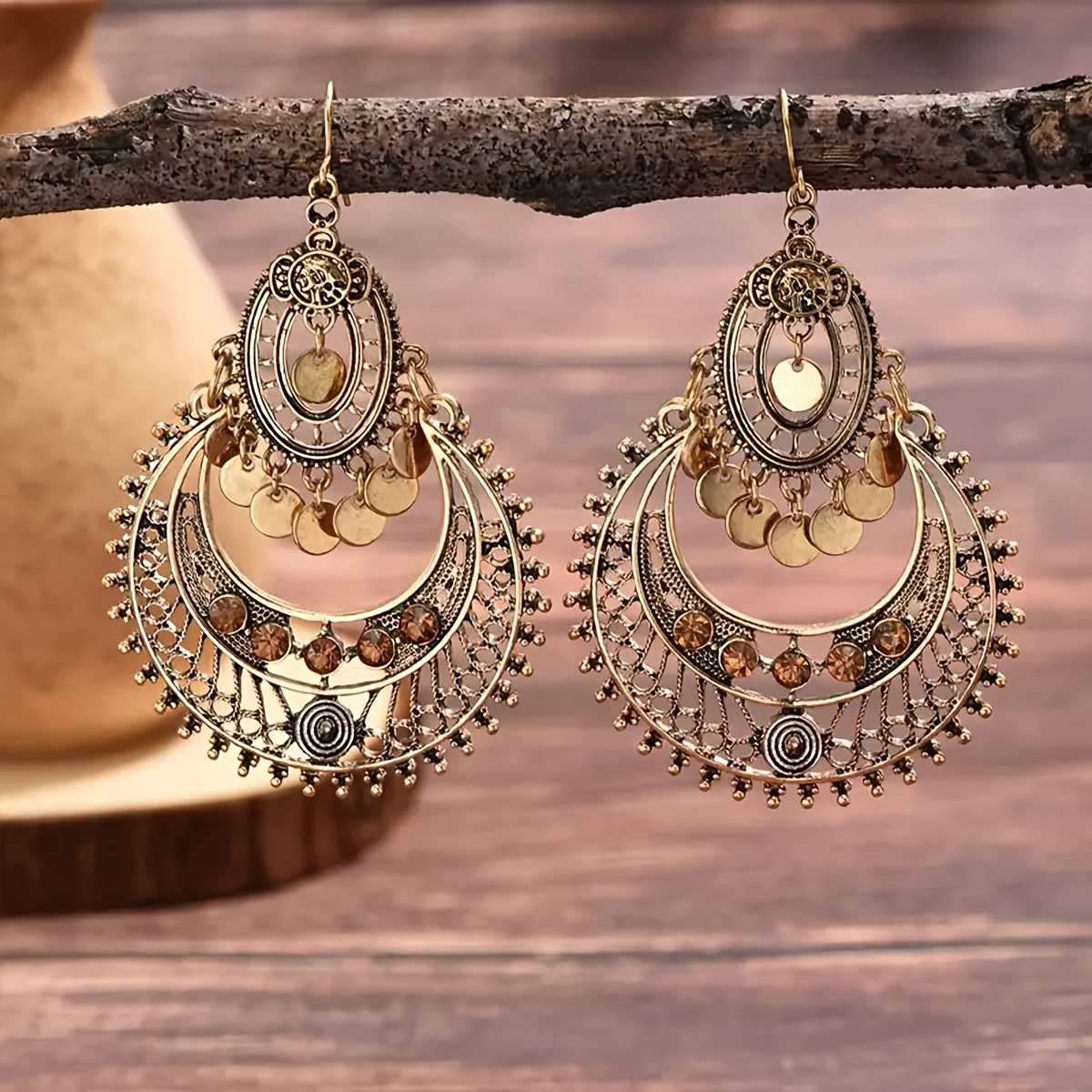 

Vintage Style Zinc Alloy Drop & Dangle Earrings With Embellishments And Iron Ear Needle, Elegant Tassel Design, For And Gifting