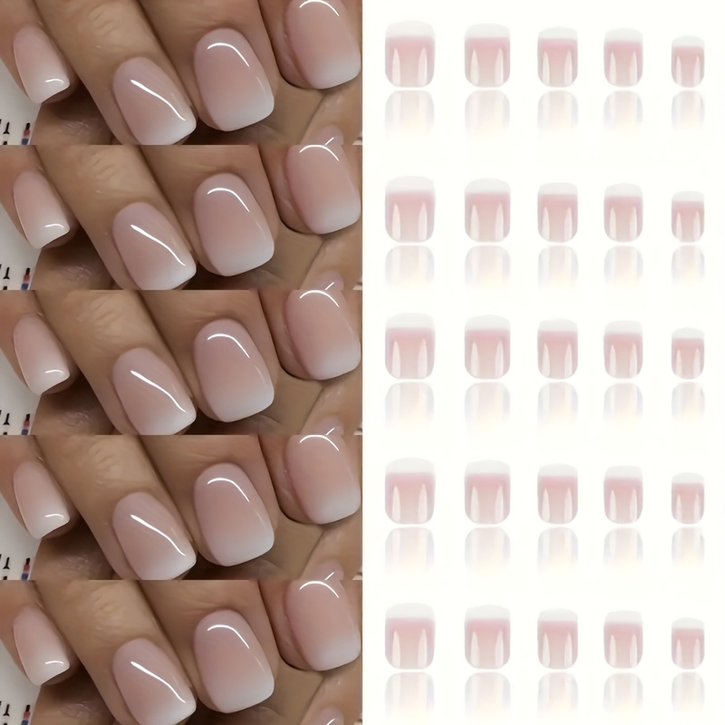 Upgrade Your Look With 120pcs Short Square Nail White French Gradient Base Nail Tips, Full Coverage False Nail Sticker Set Suitable For Women And ' Daily Wear And Home