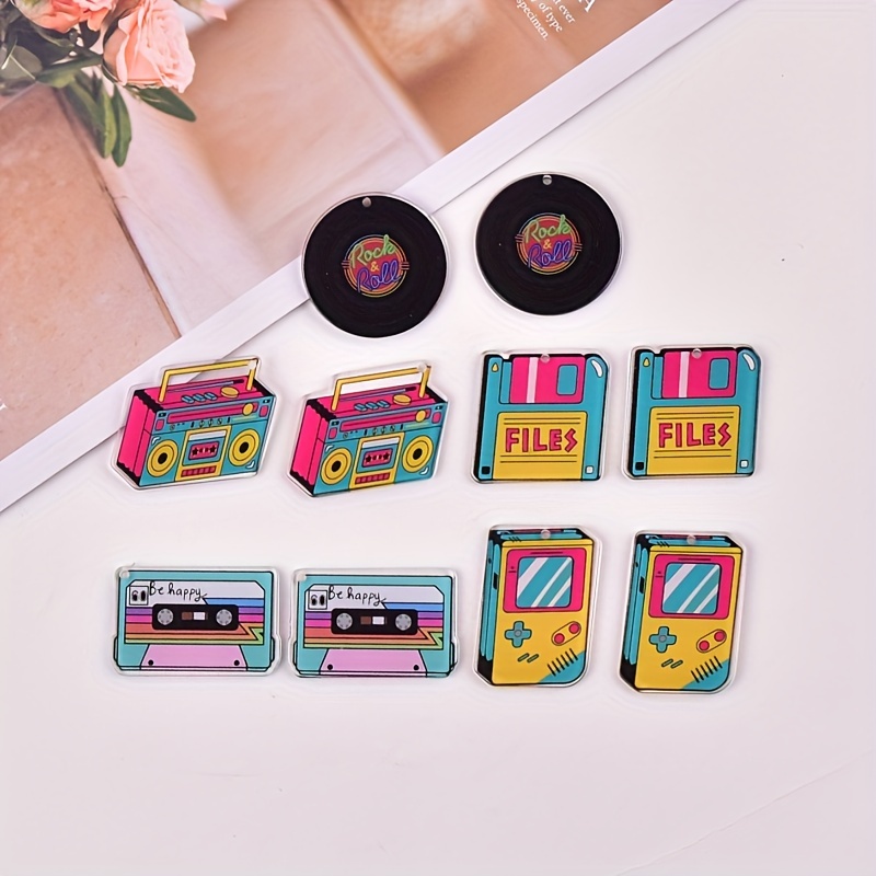 

10pcs Retro Radio Disc Tape Acrylic Pendant Retro Radio Tape Charms For Diy Pendant Earrings Necklace Jewelry Accessories