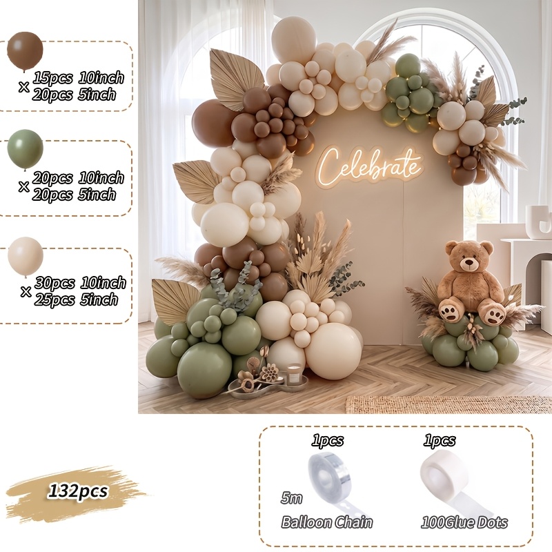 TEMU Kit de 132 piezas para de guirnalda de globos en y marrón, globos beige y para baby shower de osito de peluche, "Apenas ", para baby shower,