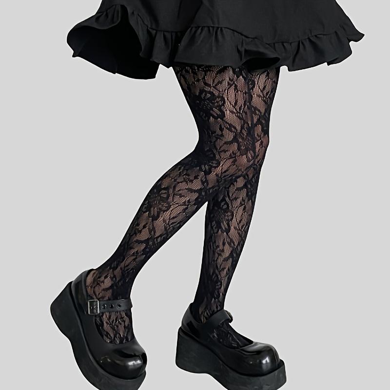 

Collants Transparents en Dentelle, Mélange de Nylon et Élasthanne, Couleur Unie, Tricotés - 1 Paire