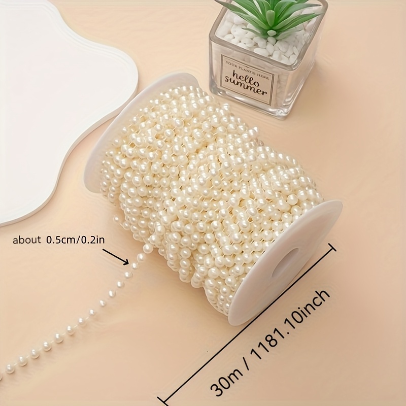 TEMU 1 Roll (30m/99ft) Large 5mm White & Artificial Pearl Beads Chain Garland - Bulk Realistic Pearls For Wedding Decorations, Diy Crafts, Necklace