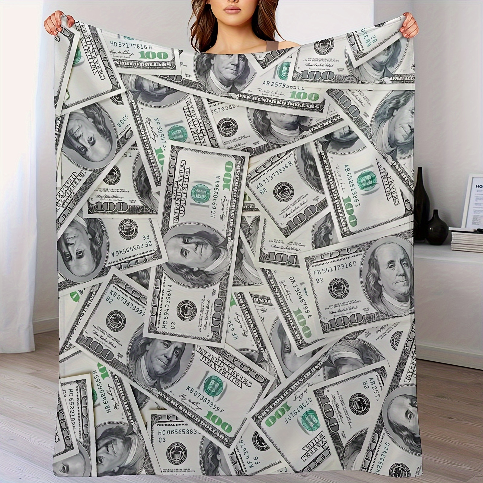 

Money Throw Blanket Gifts For Women Girls Boys, 100 Dollar Bill Print Decor For Car, Couch Bed Sofa Travelling Camping, Birthday Christmas Soft Cozy Lightweight Blankets For Adults