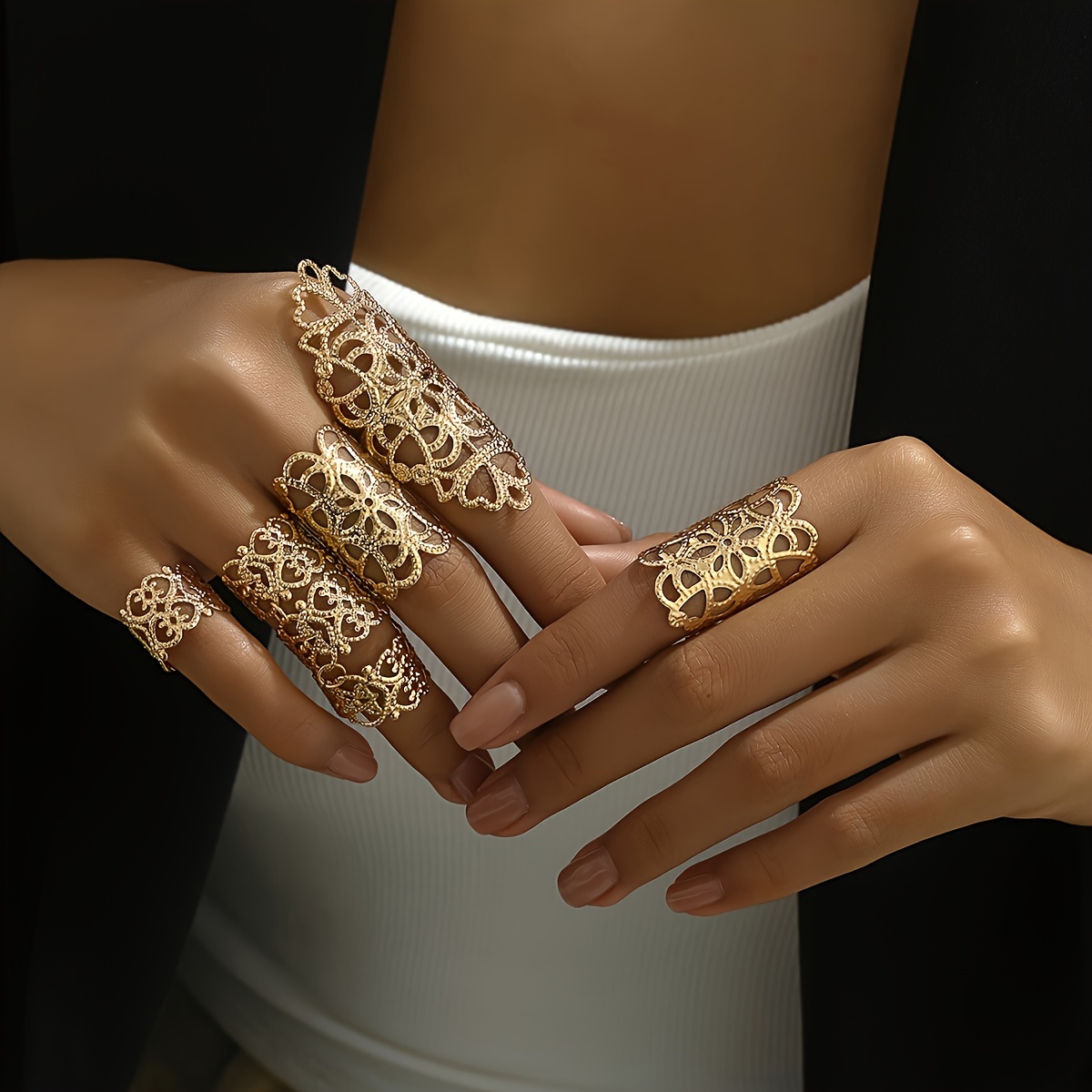 TEMU New Ring Set - Irregular Stacking Hollow Rings