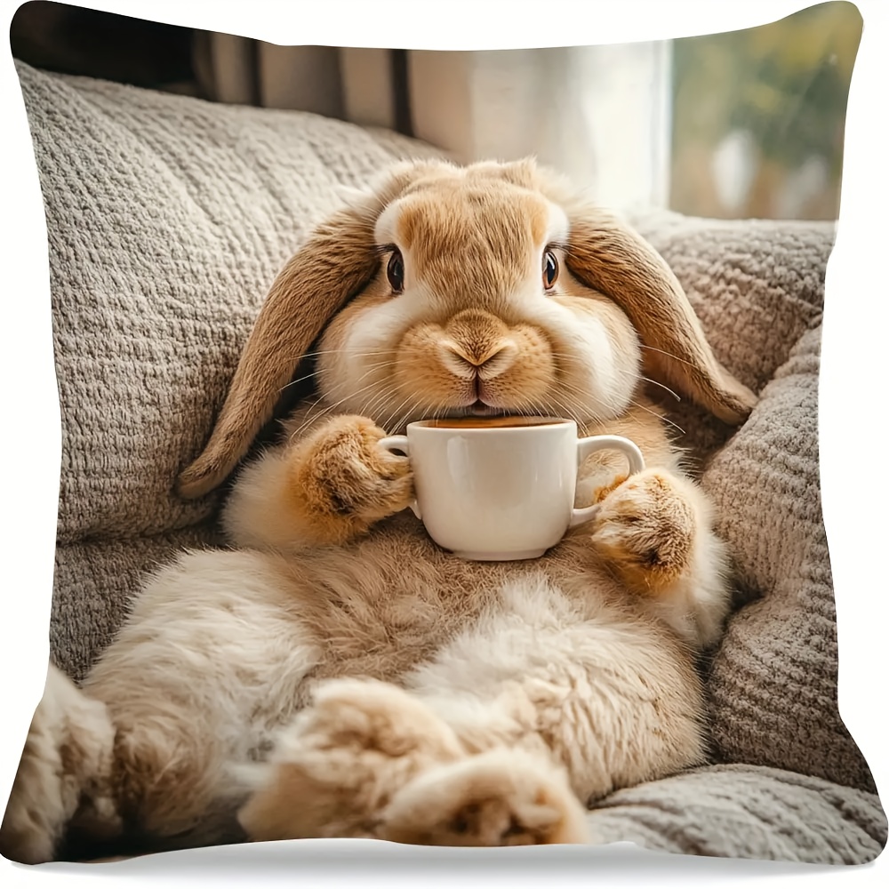 TEMU A Comfortable Rabbit Pillowcase, 17.72 Inches Square, Machine Washable, With A Zipper Closure - Decorative Cushion Cover Featuring A Cute Rabbit