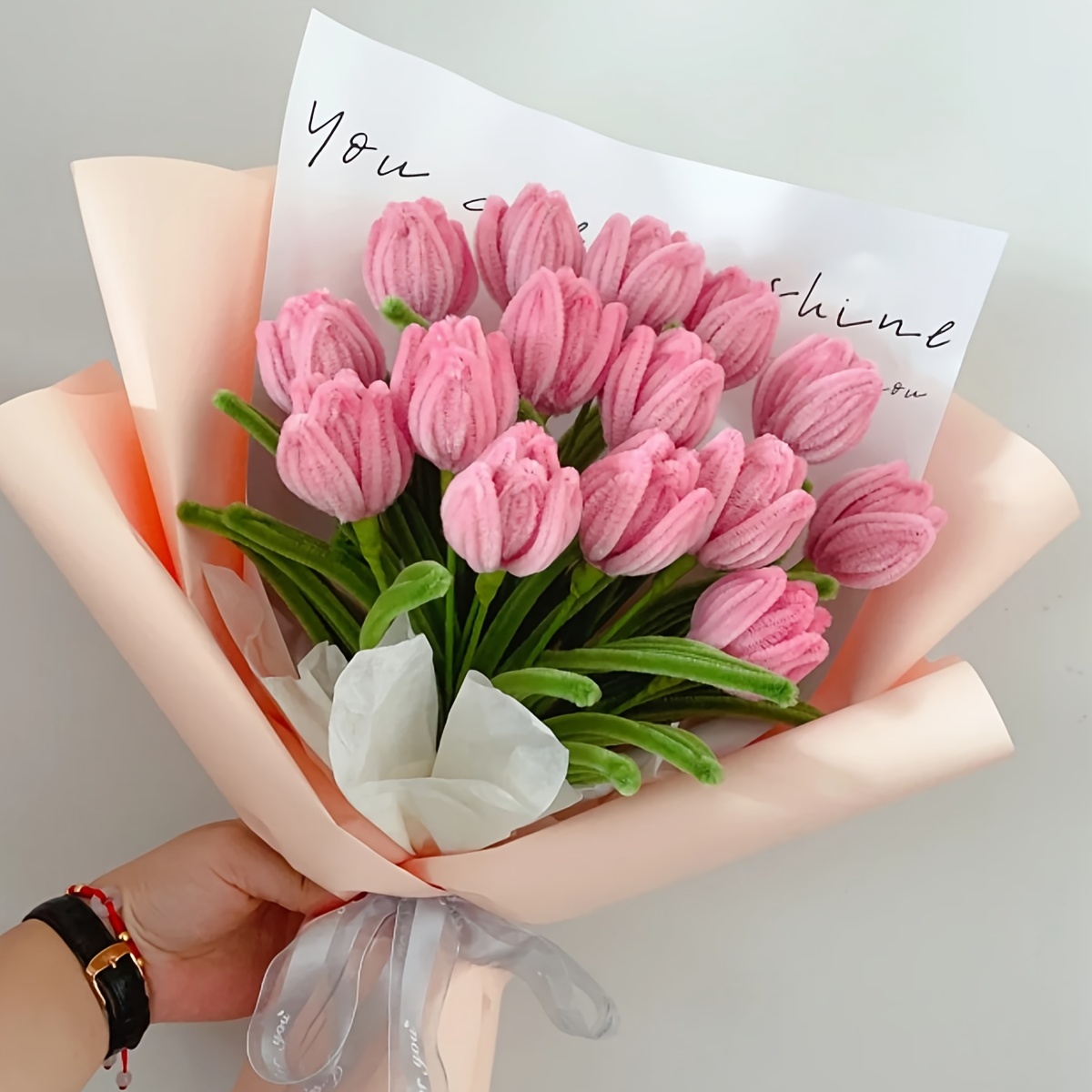 200/223pcs Pink Cleaners Set with Video, 200 Pink Cleaner with 20  Flower Stem Wire Tape, DIY Tulip Handm