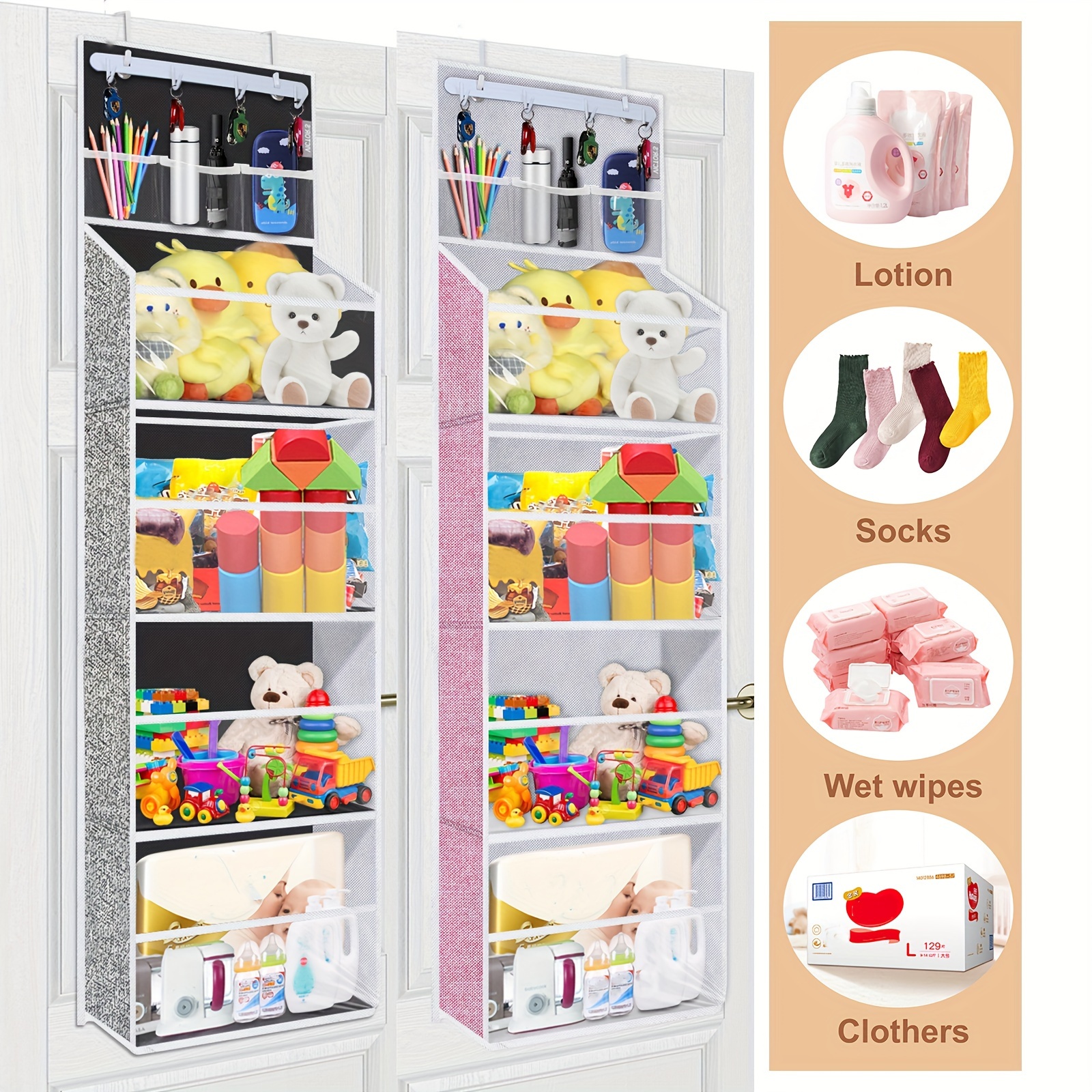 

1pack Over The Door Organizer, 4 Shelf Clear Hanging Storage With 3 Small Pvc Pockets, Heavy Duty Baby Organization For Pantry, Nursery, Bedroom, Stuffed Animal Toys