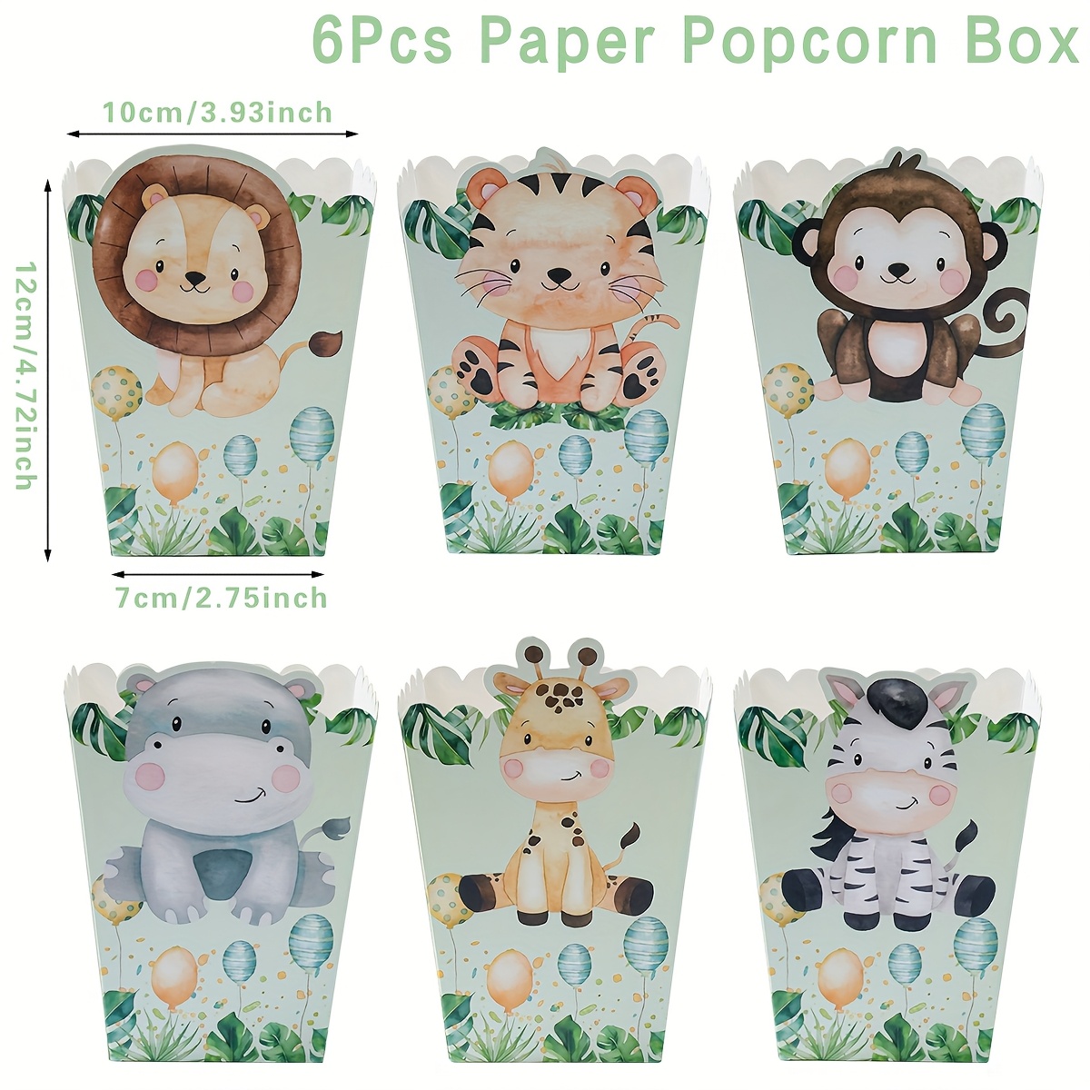 Image of 6pcs Paper Popcorn Box, Jungle Animal Theme, Hippopotamus Monkey, , , For 1st Birthday Party, Baby Shower, For Halloween, Christmas Event & Party Supplies Halloween&christmas