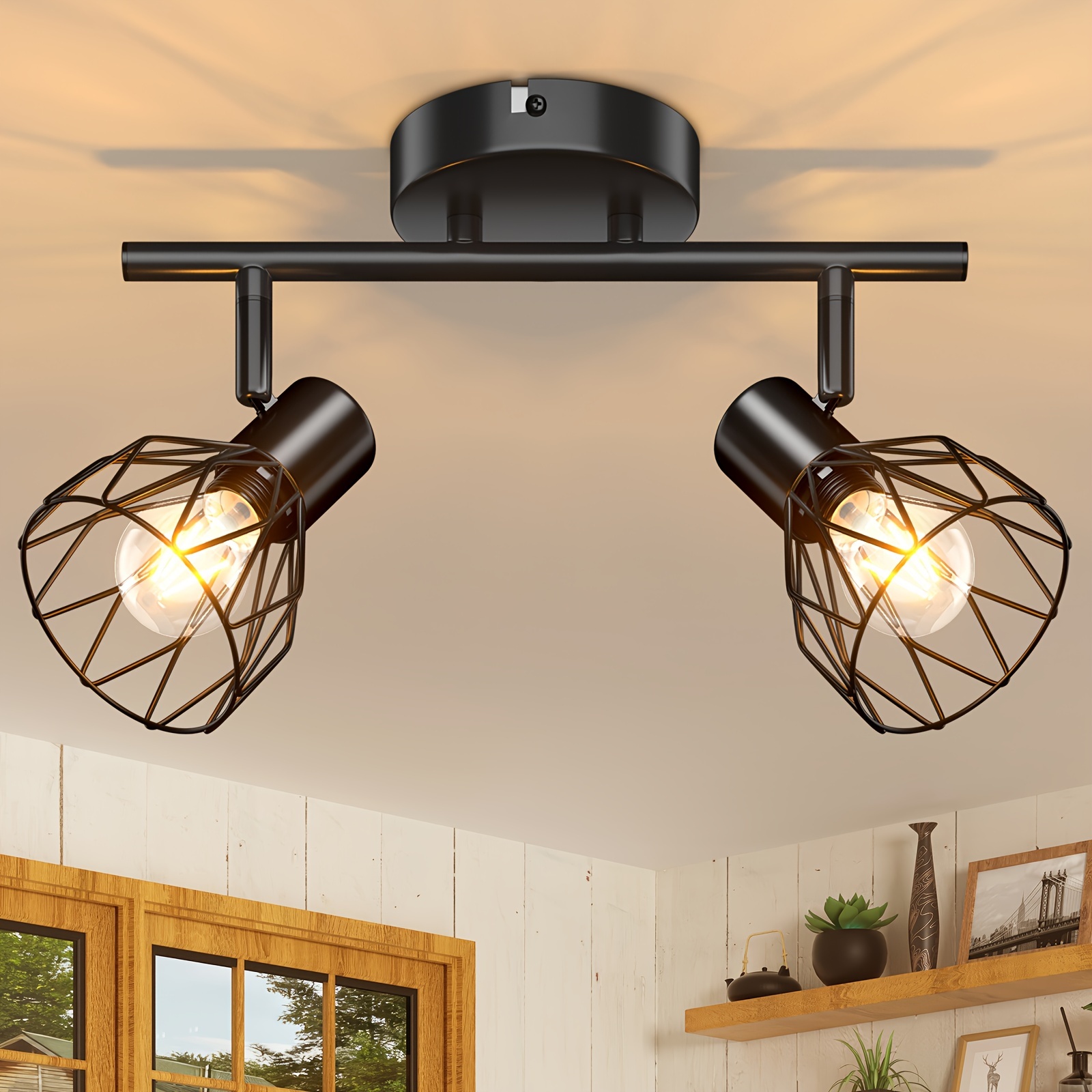 

Kimjo Black Ceiling Light Adjustable - Fittings Ceiling Black Spot Light Bar E14 Wire Cage - Industrial Ceiling Light Kitchen Spot - Wall Spotlight For Living Room Without Bulbs