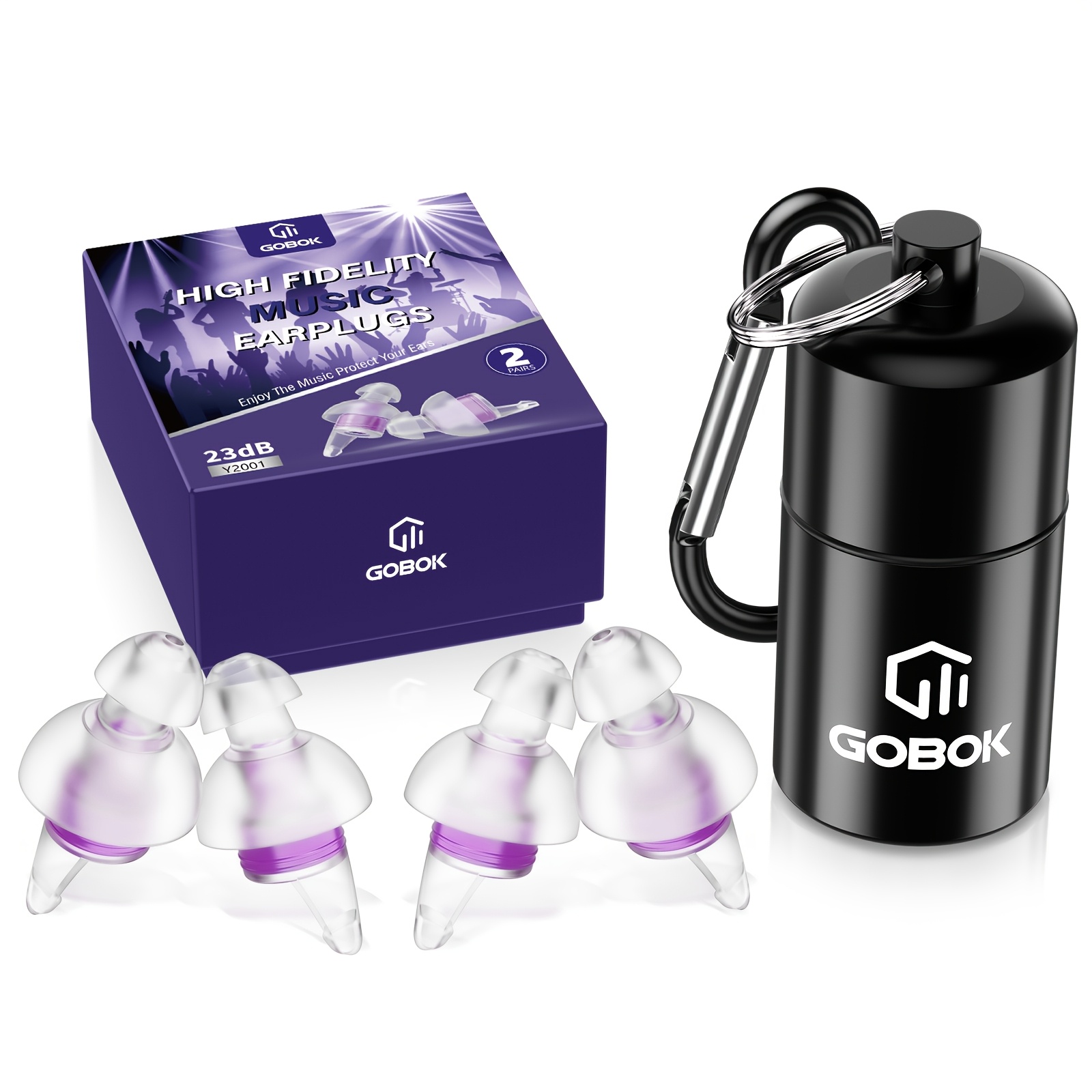 High Fidelity Ear Plugs For Concerts, 24dB Noise Reduction, Silicone Ear Protection With Carrying Case
