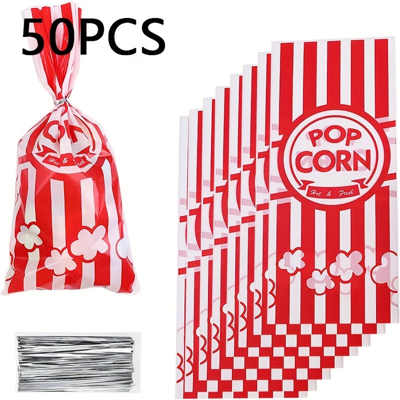 

50pcs, Red Stripes Pattern Popcorn Bags, 4.92''x10.83''