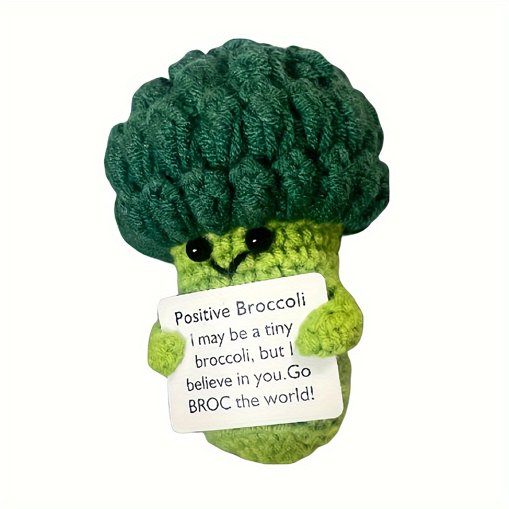 

1pc Handmade Yarn Crochet Funny Broccoli Doll With Positive Energy Card, Bag Pendant Ornaments, Holiday Decorations, Tabletop Decorations, Christmas Gifts, Thanksgiving Gifts