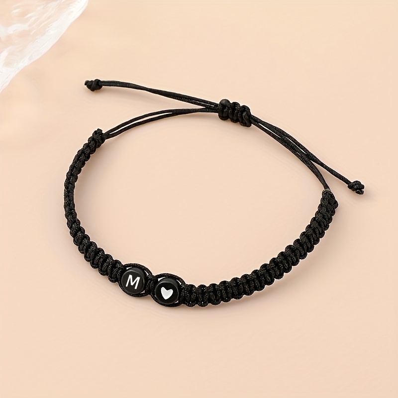 A Easy Adjustable Bracelet Woven With , Personalized With Heart Letters, Perfect For Friendship Or Couple Gifts For Valentine's Day Or Birthdays