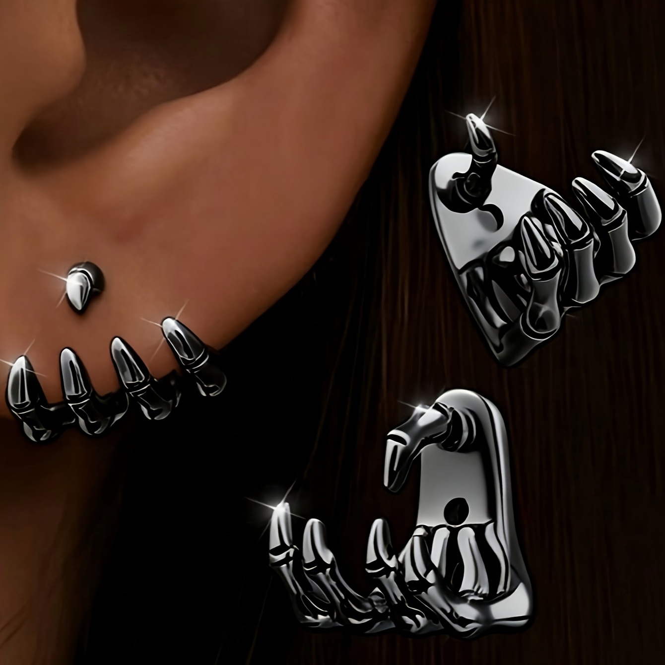 TEMU 1 Paar modische Damenohrringe, Totenkopf-Hand-Knochen-Ohrringe, hypoallergene Gothic-Halloween-Party-Ohrringe, exquisite Feiertagsgeschenke,