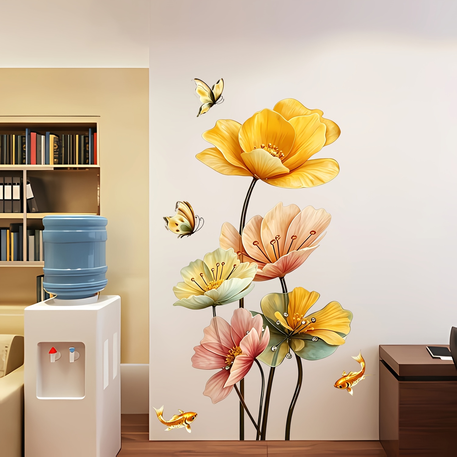 TEMU 2d Flat Design, 1pc Gradient Flower And Wall Decorative Sticker, Suitable For Living Room, Bedroom, Kitchen, Entryway, And Other Home Spaces