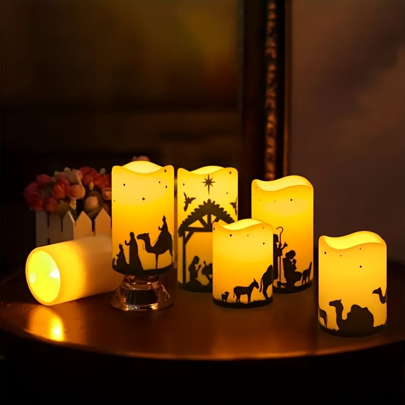 

Set Of Christmas Flameless Candles, Uncharged Plastic Shade, Non-detachable Portable Design, Indoor Outdoor Decor, No Included