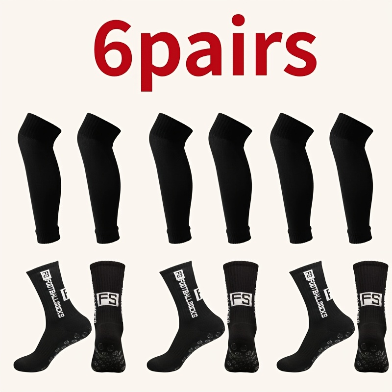 TEMU 6 Paires de Chaussettes de Football Unisexe / Antidérapantes en Silicone / Semelle Épaisse en Serviette / Chaussettes de Mollet