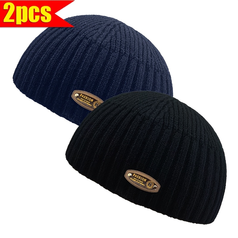 TEMU 2-pack Autumn/winter Yuppie Bald Head Beanie, Unisex Winter Short Style For Outdoor Activities And Skiing, Plush -lined One-size Fits All